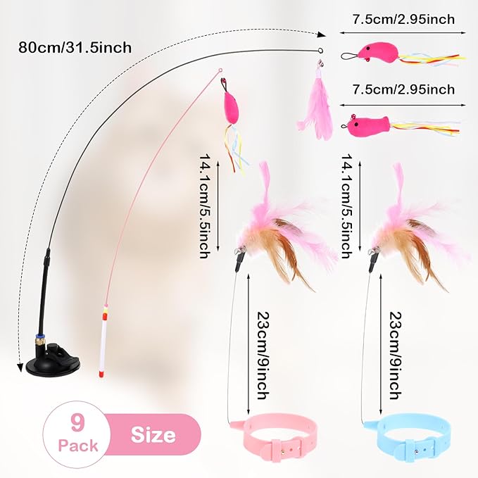 5Pcs Cat Feather Toy, Adjustable Cat Collar Neck Collar Toy Cat Teasing Wand with Silicone Collar, Funny Cat Stick, Interactive Self Playing Toys Bell for Indoor Cat Playing Small Animals(5 Style)