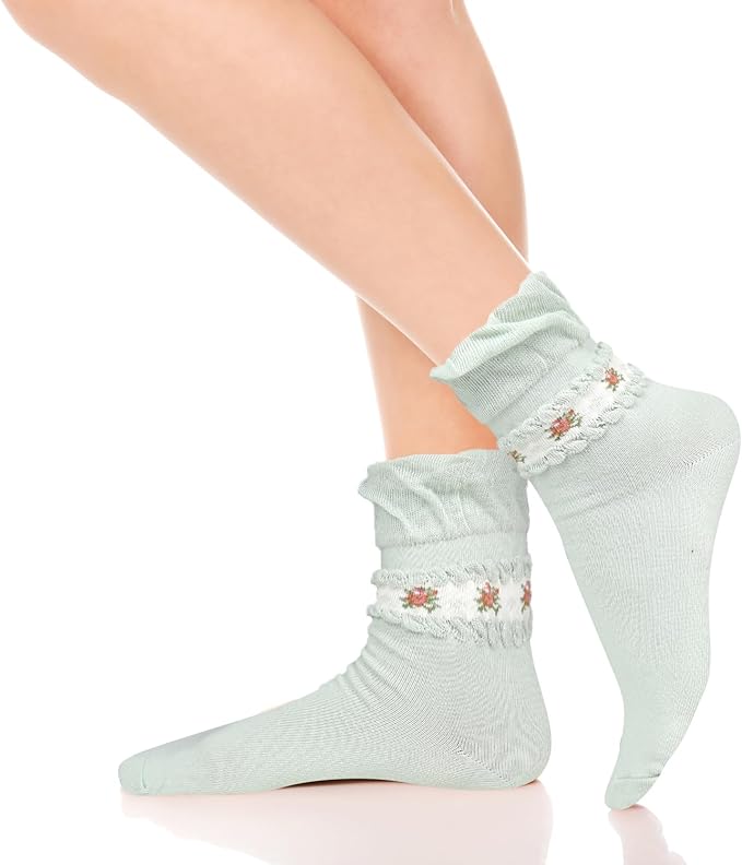 Benefeet Sox Womens Girls Ruffle Crew Socks Novelty Cute Frilly Dress Socks Cotton Lettuce Trim Turn-Cuff High Ankle Sock