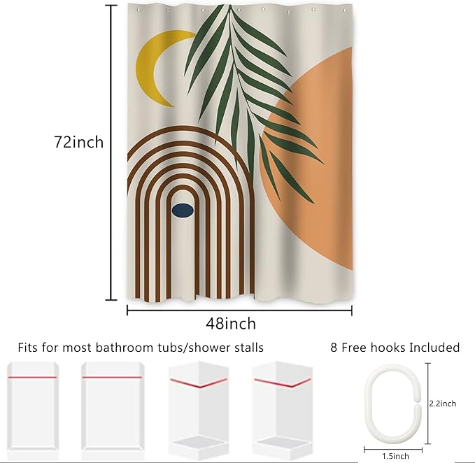 AWERT Small Half Size Stall Shower Curtain with 6 Hooks Shower Stall Curtain 48 x 72 Boho 36 inch Shower Curtain for Bathroom/RV and Camper (Boho)