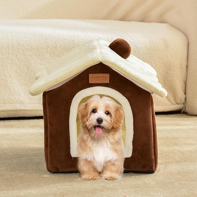 Christmas Cat Bed for Indoor Cats Plaid Christmas Cat Tent Cat Bed Cave for Pets Cats and Dogs (Coffee-L (20.5 X 17 X 19.7 Inch))