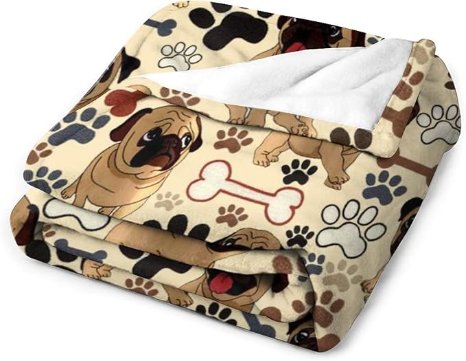 Pug Blanket Warm Fuzzy Throw Blanket Ultra Soft Bedding for Bedroom Living Room Sofa Couch Kids Adults Gifts for Pug Lovers 80"x60"