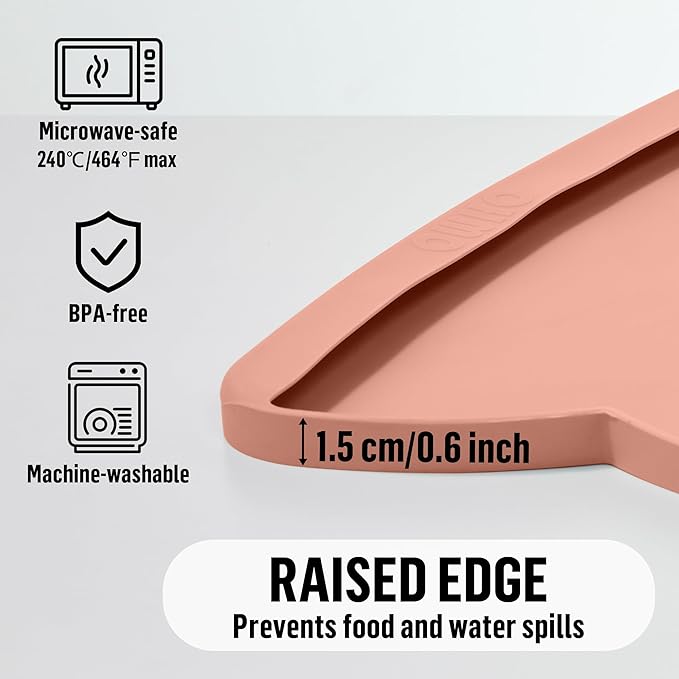 OHMO Dog Food Mat(Rose, 24 * 15'') w/Residue Collection Pocket Silicone Pet Feeding Mat for Floor High Edges Anti Spills Waterproof Cat Water Bowl Tray, Easy Clean Placemat