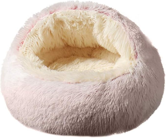 La La Pet® Modern Pet Soft Plush Burrowing Cave Faux Fur Cuddler Round Cat Bed Self Warming Autumn Winter Indoor Snooze Sleeping Cozy Nest for Mini Medium Sized Dog Kitty Teddy Kennel (Pink, M)