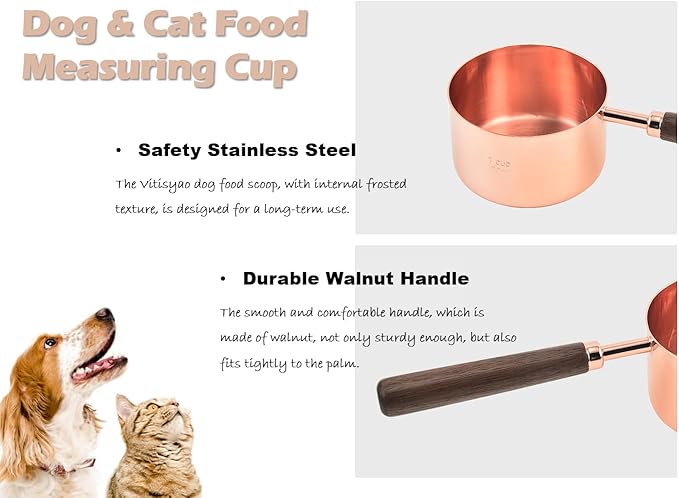 2 Pcs Dog Food Scoop Measuring-Cup, Stainless Steel Pet Food Scoops, Cat Food Measuring Cup, 1 CUP and 1/2 CUP Two-Pack Food Scoopers