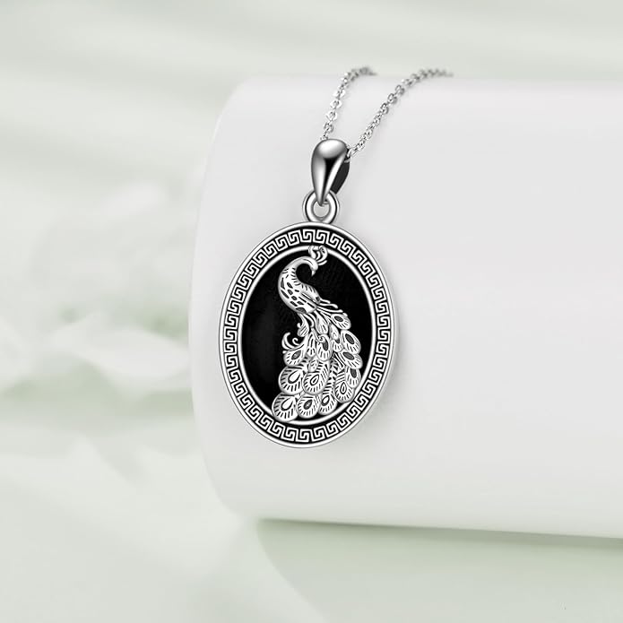 Black Onyx Necklace Raven/Phoenix/Peacock Necklace Gothic Jewelry Gifts for Women Men