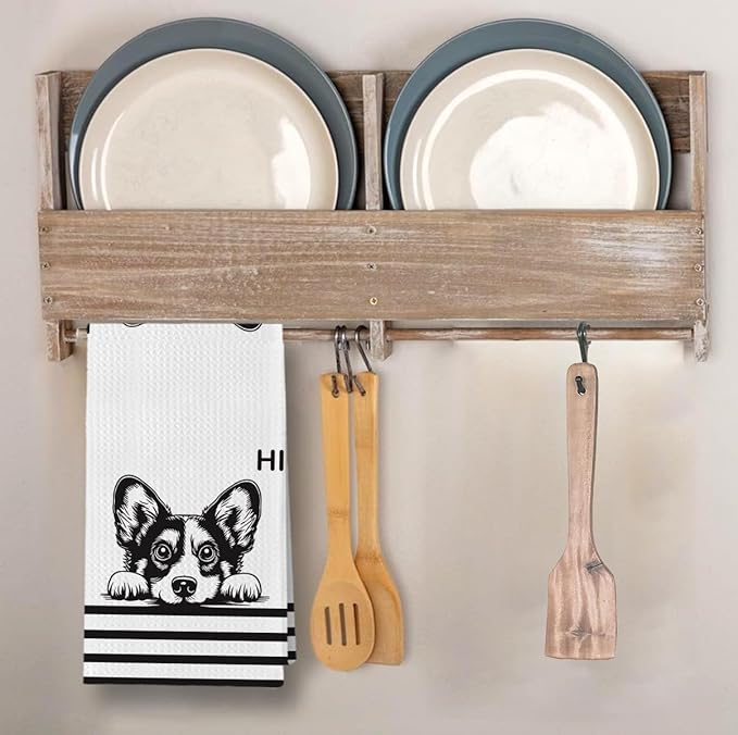 Hi Corgi Waffle Kitchen Towels, Gifts for Corgi Lovers Moms Dish Tea Towels for Kitchen, Dog Lover Gifts Decorative Hand Towels for Bathroom Guest Room Decor, 16x24 Inch