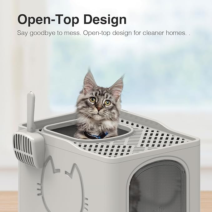 All for Paws Foldable Cat Litter Box with Top Entry, Mess Proof Enclosed Litter Box for Cats with Handy Litter Scoop, Anti-Splash Cat Toilet, XL