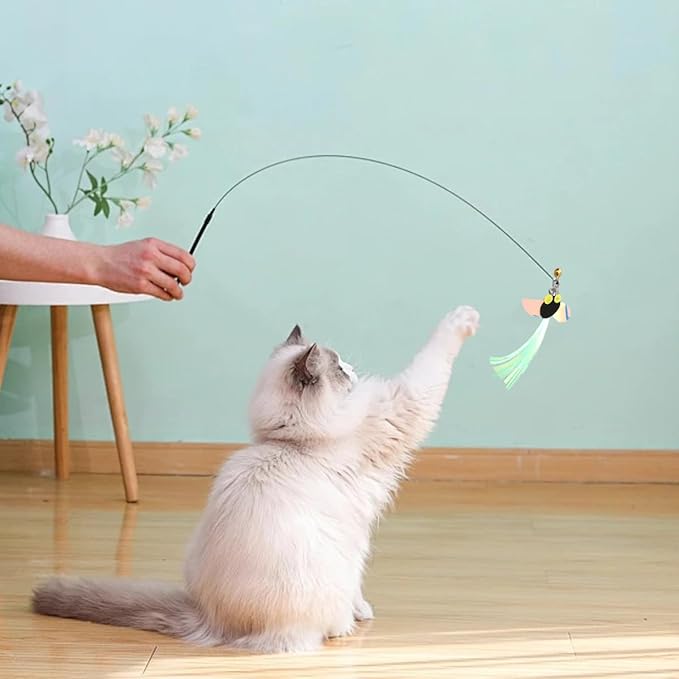 6 PCS Cat Toy Wand Refills, Shiny Insect Refills for Cat Wand Toy Furr Cat Toys Interactive Cat Teaser Wand Attachments, with Bell Fishing Pole Toy, Chase Exercise Toys for Indoor Cats and Kittens