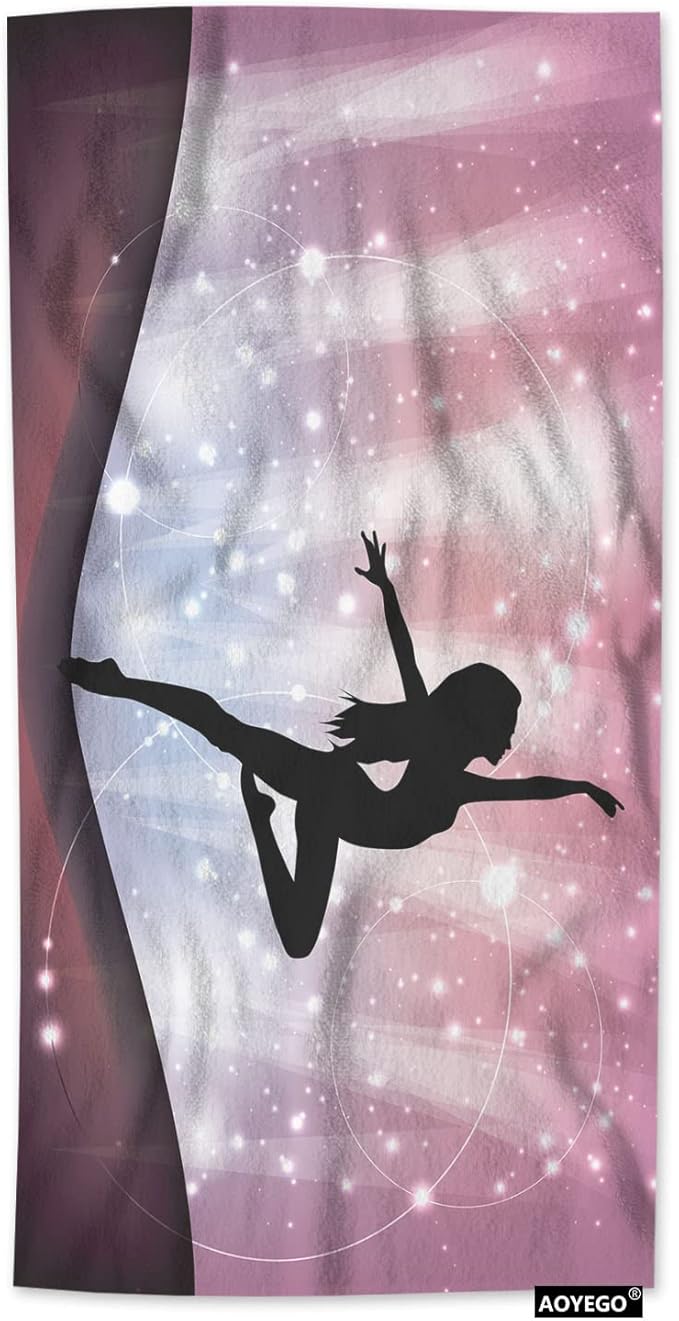 AOYEGO Ballet Hand Towels Silhouette of Ballerina Performing On Abstract Backdrop Magic Dance Fines Highly Absorbent Soft Towels Bathroom Beach Kitchen Spa Gym Face Towel 15x30 Inch