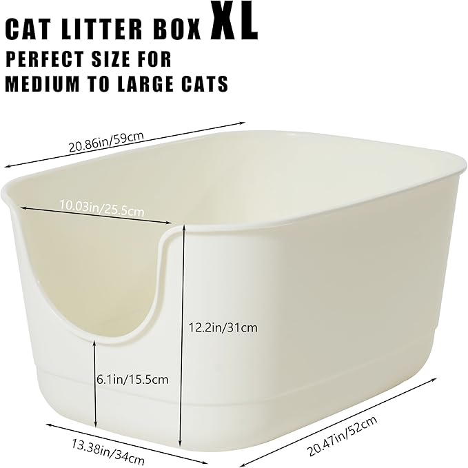 High Sides Cat Litter Box 24.6''Lx18.3''Wx12.2''H Jumbo Cat Litter Pan for Multi Cats Households, Extra Large Open Big Cat Litter Box with High Wall Anti-Splashing Kitty Litter Box(Pack of 2)