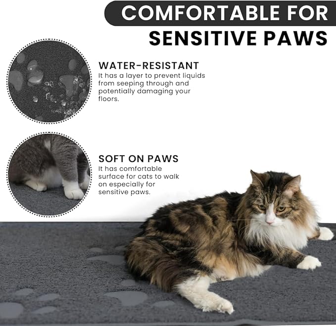 Andalus Large Cat Litter Mat, Pack of 2 - Waterproof, Non-Slip & Easy to Clean Cat Litter Box Mat for Extra Efficient Pet Litter-Trapping, Grey (30” X 18”)