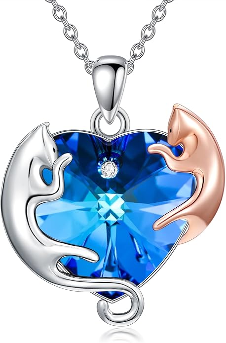 AOBOCO Valentine Cat Necklace for Women 925 Sterling Silver Cat Pendant Necklace Embellished with Crystals from Austria Jewelry Gifts for Cat Lovers