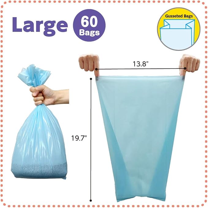 BOS Amazing Odor Sealing Cat Waste Disposal Bags - Durable, Unscented[Size: L, Color: light blue] (60 Count, Pack of 2) (120 Bags) ★NOT a litter box liner