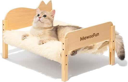 MEWOOFUN Cat Hammock Bed Elevated Pet Bed for Indoor Cats or Puppy, 21.7" X 16" Floor Standing Dog Bed Pet Resting Hammock for Cats & Small Dogs (Plush Beige)
