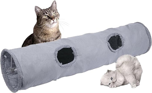 Cat Tunnel, Durable Suede Collapsible Cat Play Tube Toys with Play Ball, Indoor Cat Play Tunnel for Cat, Puppy, Kitty, Kitten, Rabbit (Medium)