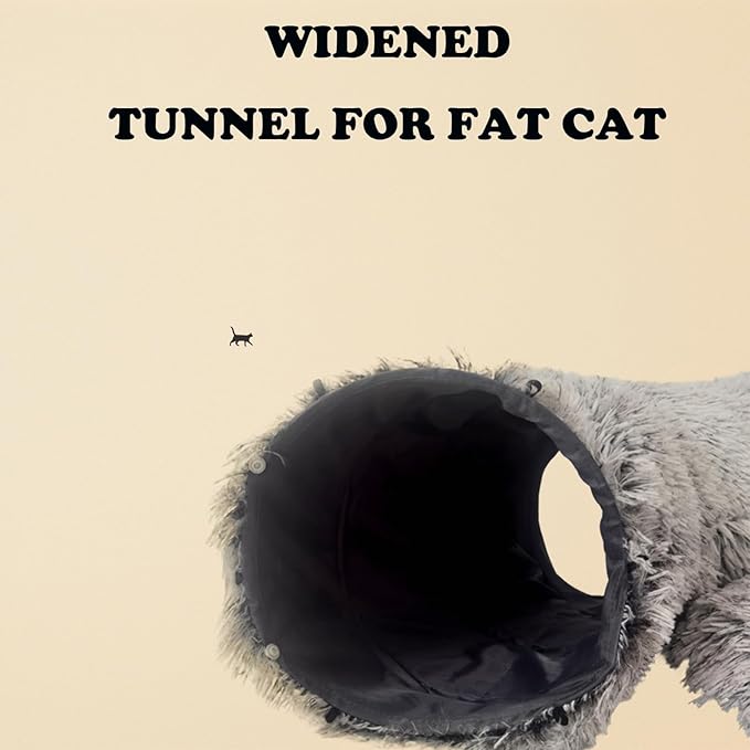 Cat Tunnel Bed for Indoor Cats, with Detachable Soft Mat, Fluffy Plush Central Cat Couch, Hanging Toy, Multifunctional Plush Cattasaurus Peekaboo Cave for Small, Medium, Large Cats, Rabbit