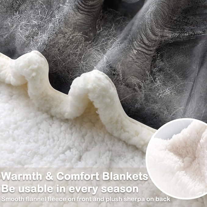 Sleepwish African Elephant Fleece Throw Blanket for Kids Girls Boys Soft Plush Black Grey Elephant Sherpa Blanket for Couch Chair, Baby (30"x 40")