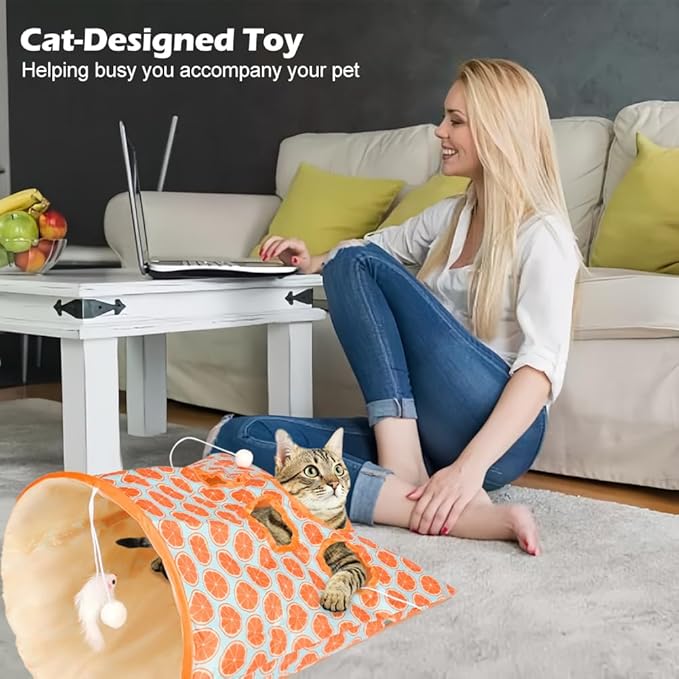 LOQJSS Cat Tunnel Bag Tunnel Bag for Cats Kitty Pet Collapsible Tunnel Crinkle Sack Bag Cat Tunnel Play Cat Drill Bag Self Hide and Seek Play for Indoor Cat Cave Toy (Color:Orange)