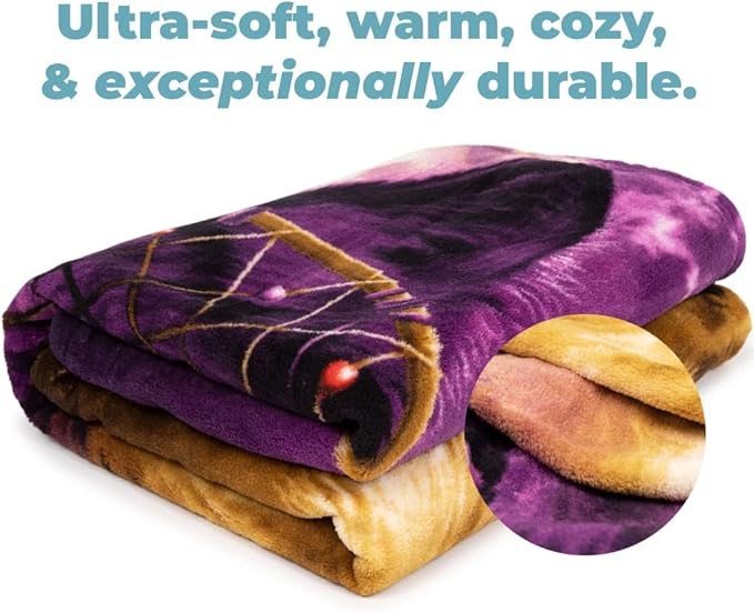 Dawhud Direct Wolf Dreamcatcher Fleece Blanket - 50x60 Inches Soft Plush Throw for Kids and Adults - Cozy Wolf Blanket for Bed, Couch, or Outdoor Use - Machine Washable, Warm Wolf-Themed Decor