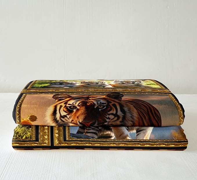 Feelyou Kids Tiger Fleece Throw Blanket 40"x50" Wild Animal Sherpa Blanket for Bed Sofa Couch Safari Cat Print Plaid Plush Blanket Women Men Fuzzy Blanket