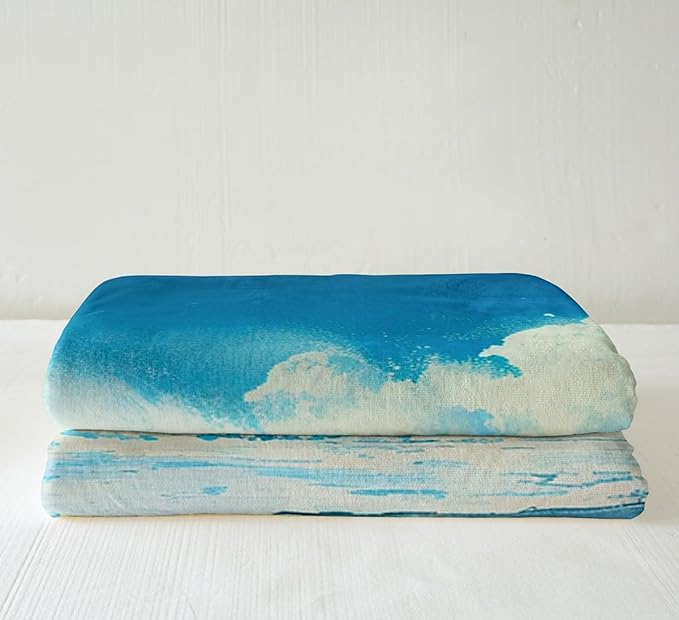 Feelyou Throw Blanket for Kids Adults Women Men Ocean Wave Sherpa Blanket for Bed Couch Hawaiian Tropical Wave Surfing Fleece Blue Sea Summer Plush Soft Fuzzy50 x60
