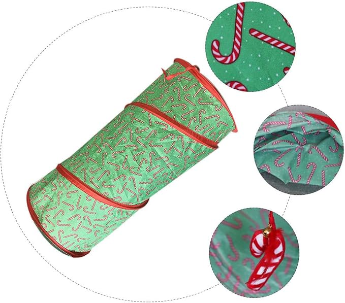 Christmas Cat Tunnel Collapsible Kitty Tunnel Candy Cane Pattern Pet Indoor Toys for Cat Kitten Rabbit
