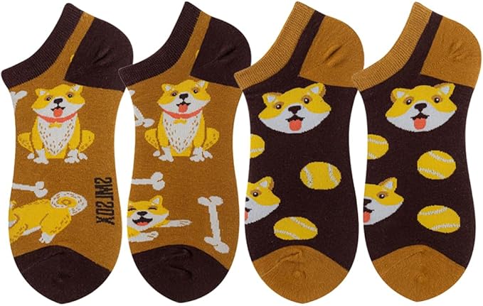 2 Pairs Funny Cartoon Animal Print Cotton Ankle Socks for Women Teens