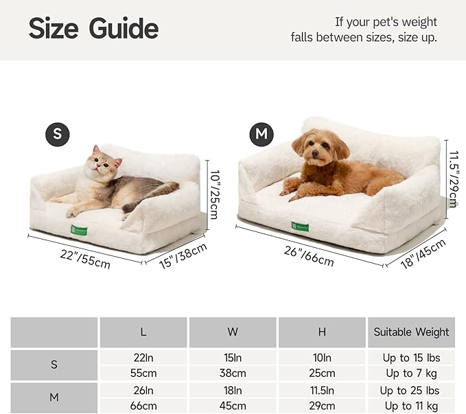MEWOOFUN Cute Cat Couch Beds for Indoor Cats, Washable Fluffy Cat Chair with Removable Cover, Supportive Dog Couch Bed for Small Dogs with Non-Slip Bottom, Cat Sofa for Cats and Small Pets (White, M)