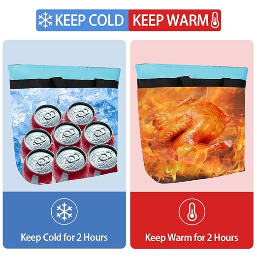 2Pk Insulated Reusable Tote Bag for Grocery Shopping for Women/Men, Pizza/Food Delivery Bag to Keep Food Cold/Hot for Uber Eats/Doordash/Grubub, Cooler bags for Travel/Beach/Picnic, Blue
