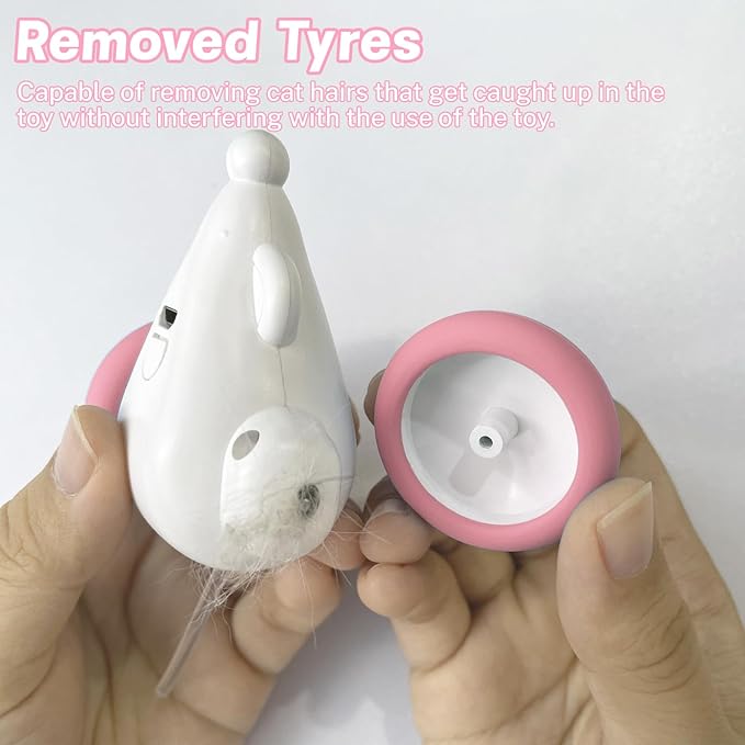Interactive Cat Mouse Toy with LED Lights, Smart Cat Toy for Indoor Cats, USB Rechargeable Automatic Electric Cat Toy, Pink
