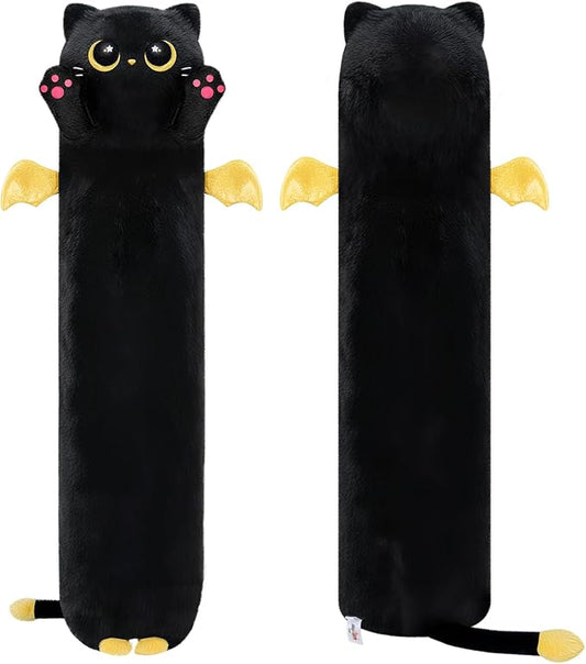Long Cat Plush Body Pillow, 44” Cute Black Cat Stuffed Animals Plushies, Kawaii Big Squishy Plush Toys Gift for Kids Girls Boys