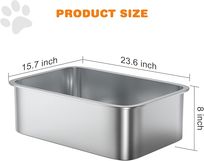 8" Deep Litter Box Stainless Steel Cat Litter Box Metal Litter Box Easy to Clean,Non-Stick Kitty Litter Box,Suitable for Indoor and Outdoor Pet Cats