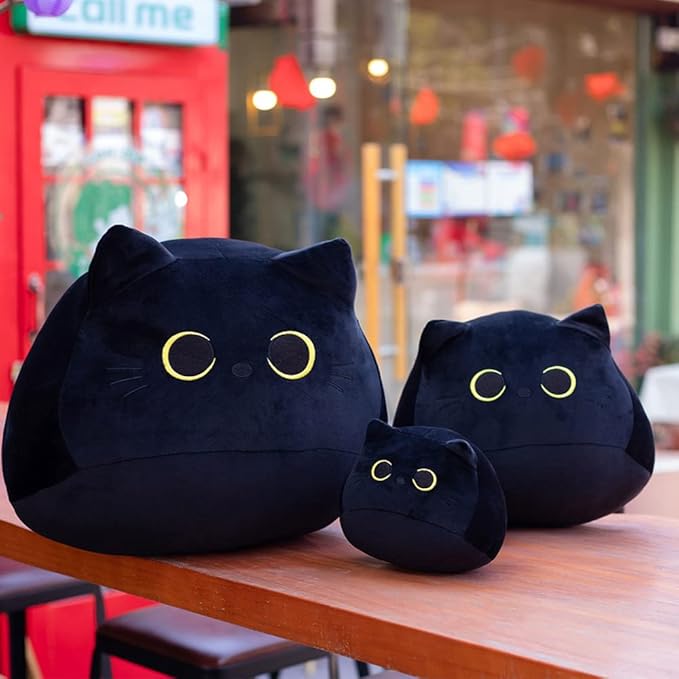Black Cat Stuffed Animal Plush Toy Creative Cat Shape Soft Pillow Toys Gifts Cute Dolls for Girlfriend Kids Baby Girls, 25cm/9.8in