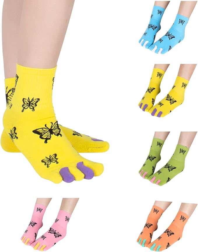 Benefeet Sox Toe Socks Women Men Cute Cat Five Finger Socks for Girls Colorful Cotton Ankle Athletic Running Socks with Toes