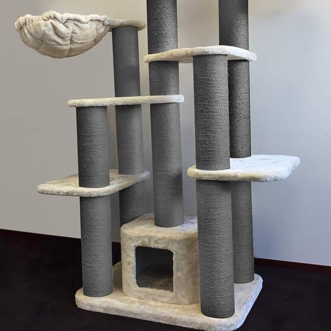 Sisal Rope 6mm for Cat Scratcher Repair and Replace Cat Scratching Post, DIY Scratching Furniture - Cat Tree, Scratch Carpet & Mat, Cat Kicker Toys, Gray 33ft/10m