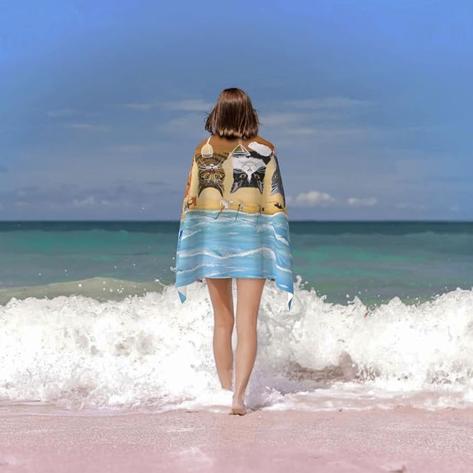 Cat Beach Towel for Women, Microfiber Beach Towels for Adults, Cute Personalized Beach Towels Bulk, Big Extra Large Beach Towels Oversized Clearance, Quick Dry Sand Free Beach Towel for Pool 30"x 60"