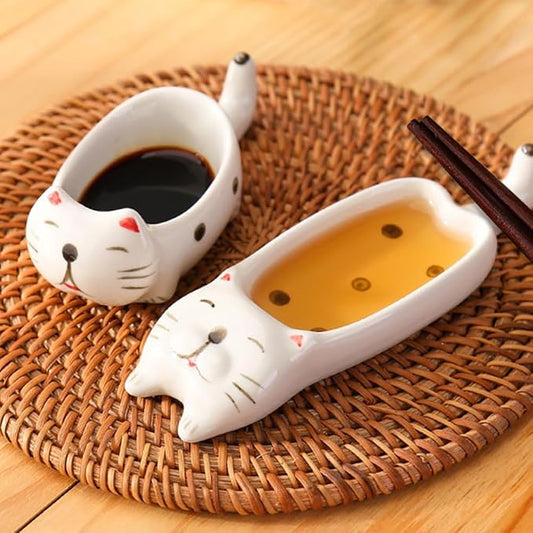 2 Pcs Cute Cats Shape Soy Sauce Dish,Cartoon Cat Small Ceramic Bowls Mini Animal Cat Plates Dipping Sauce Bowls Ceramic Sauce Dishes For Seasoning Soy Sauce Vinegar Snack Appetizers Kitchen Tableware