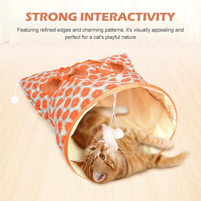 LOQJSS Cat Tunnel Bag Tunnel Bag for Cats Kitty Pet Collapsible Tunnel Crinkle Sack Bag Cat Tunnel Play Cat Drill Bag Self Hide and Seek Play for Indoor Cat Cave Toy (Color:Orange)