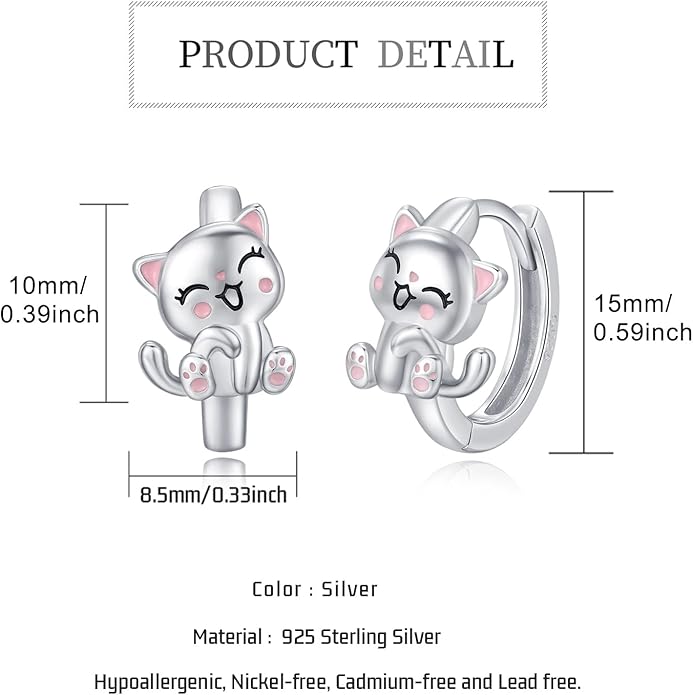 925 Sterling Silver Cat Earrings Cute Animal Kitten Stud Earrings cat Jewelry Gifts for Women Girls Hypoallergenic Earrings for Sensitive Ears