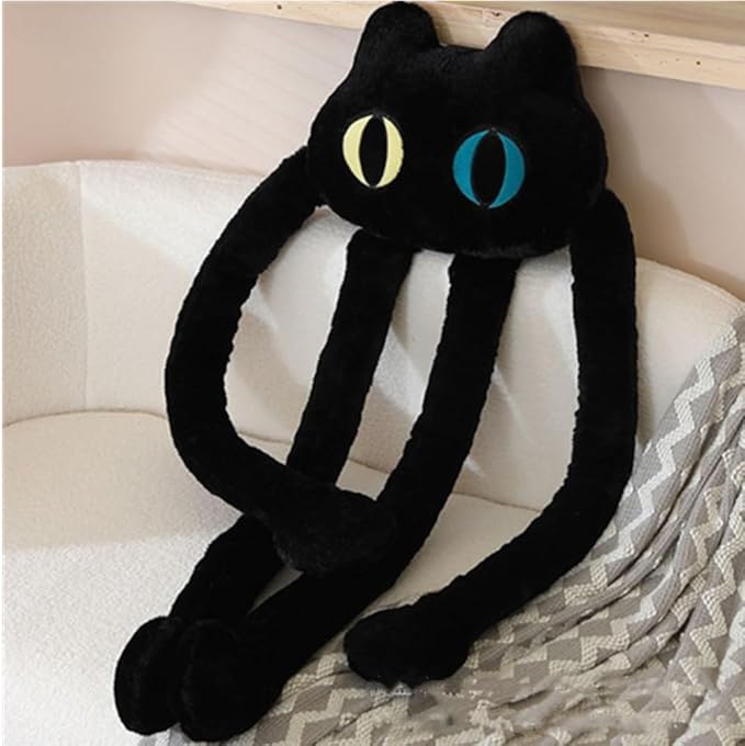 Long Legs Octopus Cat Plush Pillow,39"/100cm Cute Black Cat Stuffed Animals Kawaii Soft Black Cat Plush Toy, Gift for Men Women Kids