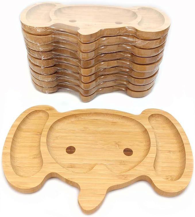 4914, Bamboo Food Plate for Snacks Appetizer Fruit Vegetable | Children Meal Plate | Picnic Kitchen Party | Eco Friendly Plates, Elephant Face Shaped, 11.5"x7.5", 10 Pack
