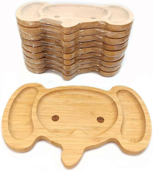 4914, Bamboo Food Plate for Snacks Appetizer Fruit Vegetable | Children Meal Plate | Picnic Kitchen Party | Eco Friendly Plates, Elephant Face Shaped, 11.5"x7.5", 10 Pack