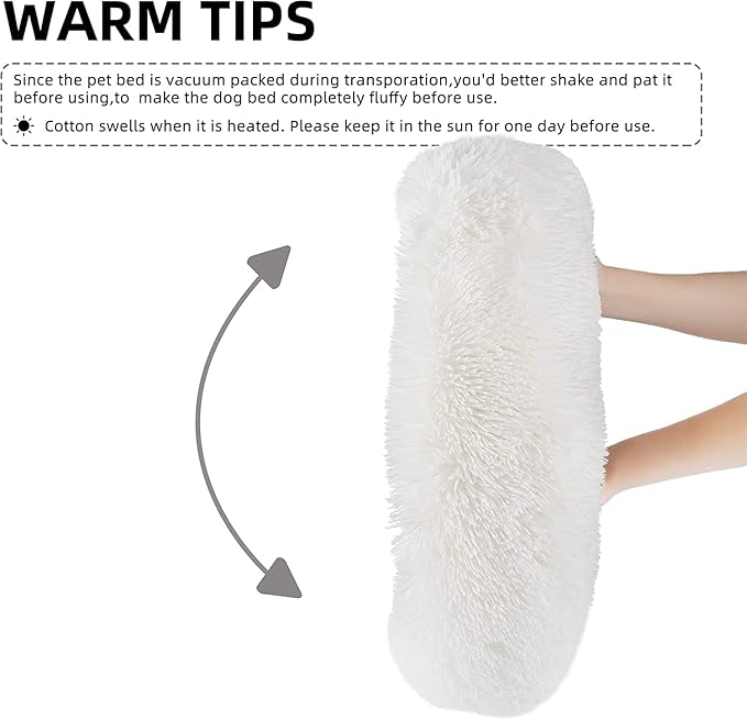 Cat Beds for Indoor Cats - Cat Bed Washable 20/24 inches, Dog Beds for Small Medium Dogs, Anti Anxiety Round Fluffy Plush Faux Fur Cat Bed, Thick Bottom (White, Medium)