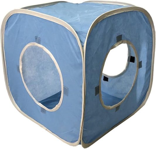 Citmage Cat Cube Pop Up Non-Woven Fabric Play Tent Toy with Hook and Loop,3 Peek Holes Collapsible,Lightweight,Provide Exercise Game for Cats,Kitties,Puppies (Blue)