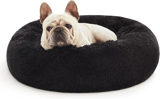 Love's cabin 24in Cat Beds for Indoor Cats - Cat Bed with Machine Washable, Waterproof Bottom - Black Fluffy Dog and Cat Calming Cushion Bed for Joint-Relief and Sleep Improvement