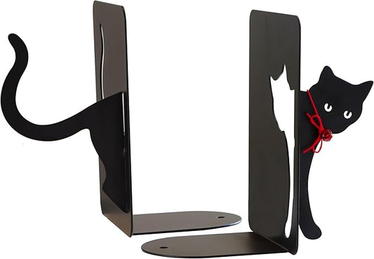 Black Cat Book Ends - Decorative Bookend for Shelves,Book Holder for Desktop, Cute Animal Decor for Home & Office, Gift for Cat Lovers L15.7(A Set) x D5 x H 7"