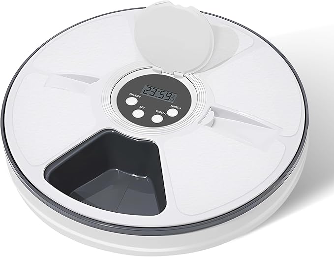 Automatic Cat Feeder Wet Food/Dry Food, 6 Meal Timed Pet Feeder Easily Programmable &Easy to Clean, Auto Feeder for Cats/Small Dogs(Black)