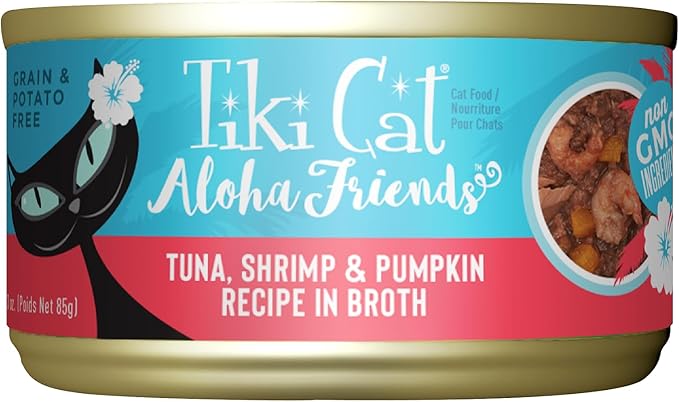 Tiki Cat Aloha Friends, Tuna, Shrimp & Pumpkin, Grain-Free & High Moisture, Wet Cat Food for All Life Stages 3 oz. Cans (Pack of 12)