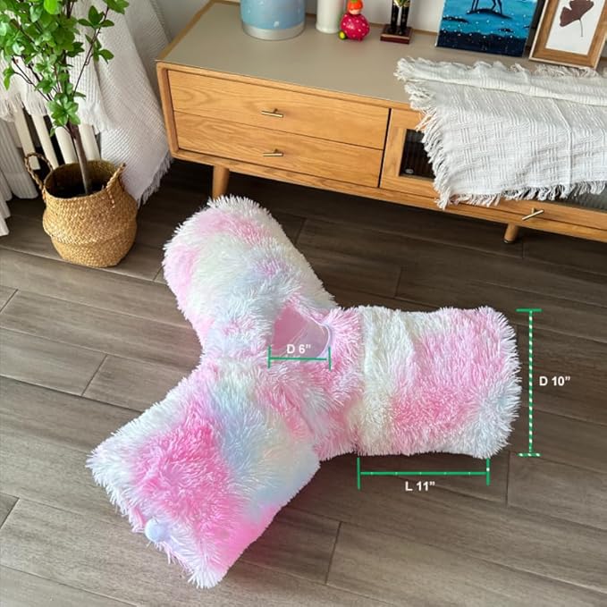 Cat Tunnel Tube Toy, Tunnels for Indoor Catss Soft Warm Rainbow Plush, 3 Way Collapsible Interactive Toys Maze House with Peek Hole Dangling Ball for Rabbit, Puppy, Kitty, Kittens