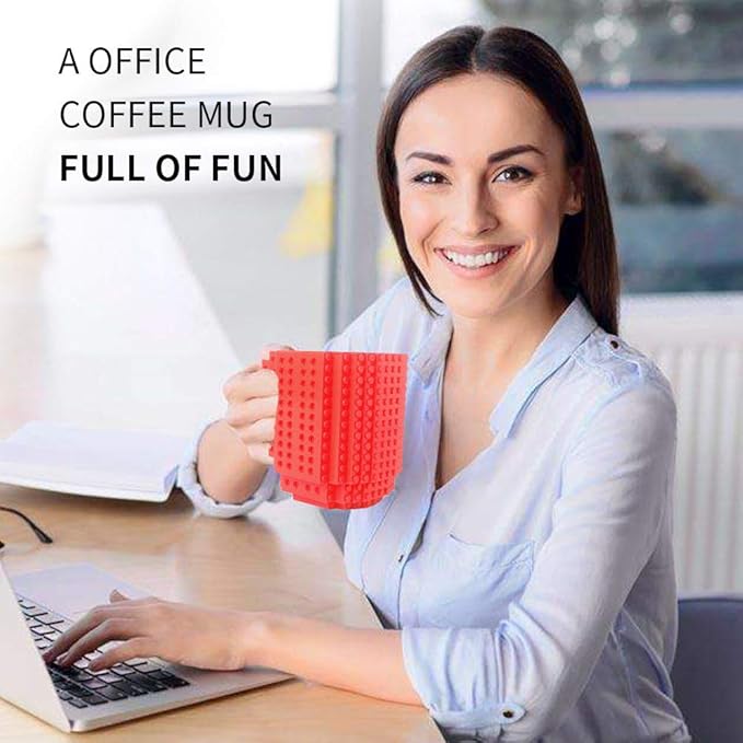 Build-on Brick Coffee Mug, Funny DIY Novelty Cup with Building Blocks Creative for Kids Men Women Xmas Birthday (Red)